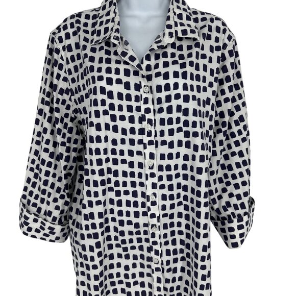 Chicos Purple & White Button-Down Shirt With Abstract Square Print Sz 3.5 US 18 - Picture 1 of 11